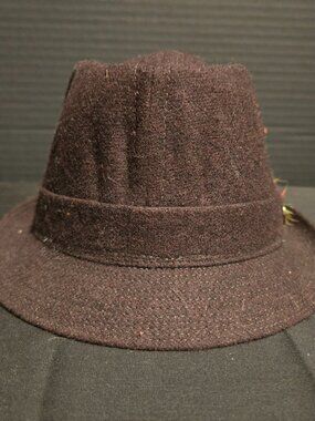 Brown Fedora Hat with Chin Strap Feathers
